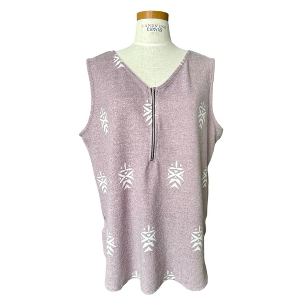 LuLaRoe Rachael SzXL Stretchy Mauve with white print V-neck 1/4 Zip Tank Top